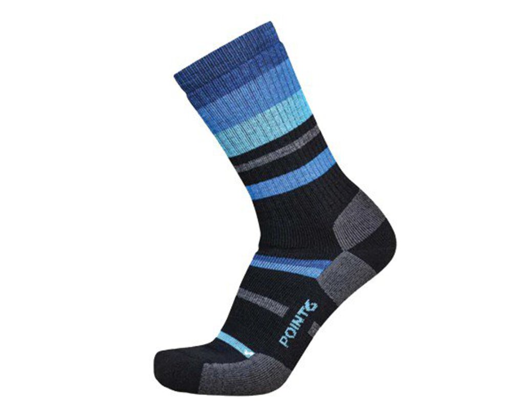 Point6 Hiking Mixed Stripe Medium Crew Merino Wool Walking Socks